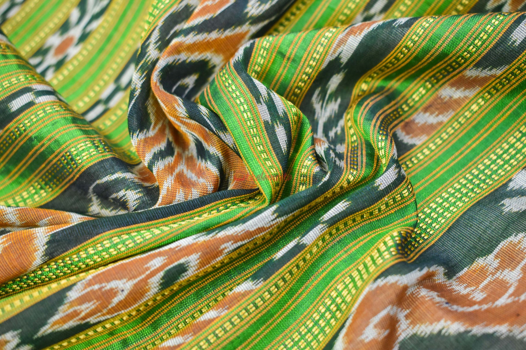 Green Red Temples Khandua Silk Saree