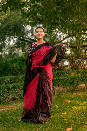 Red Phoda Kumbha Patli Cotton Saree