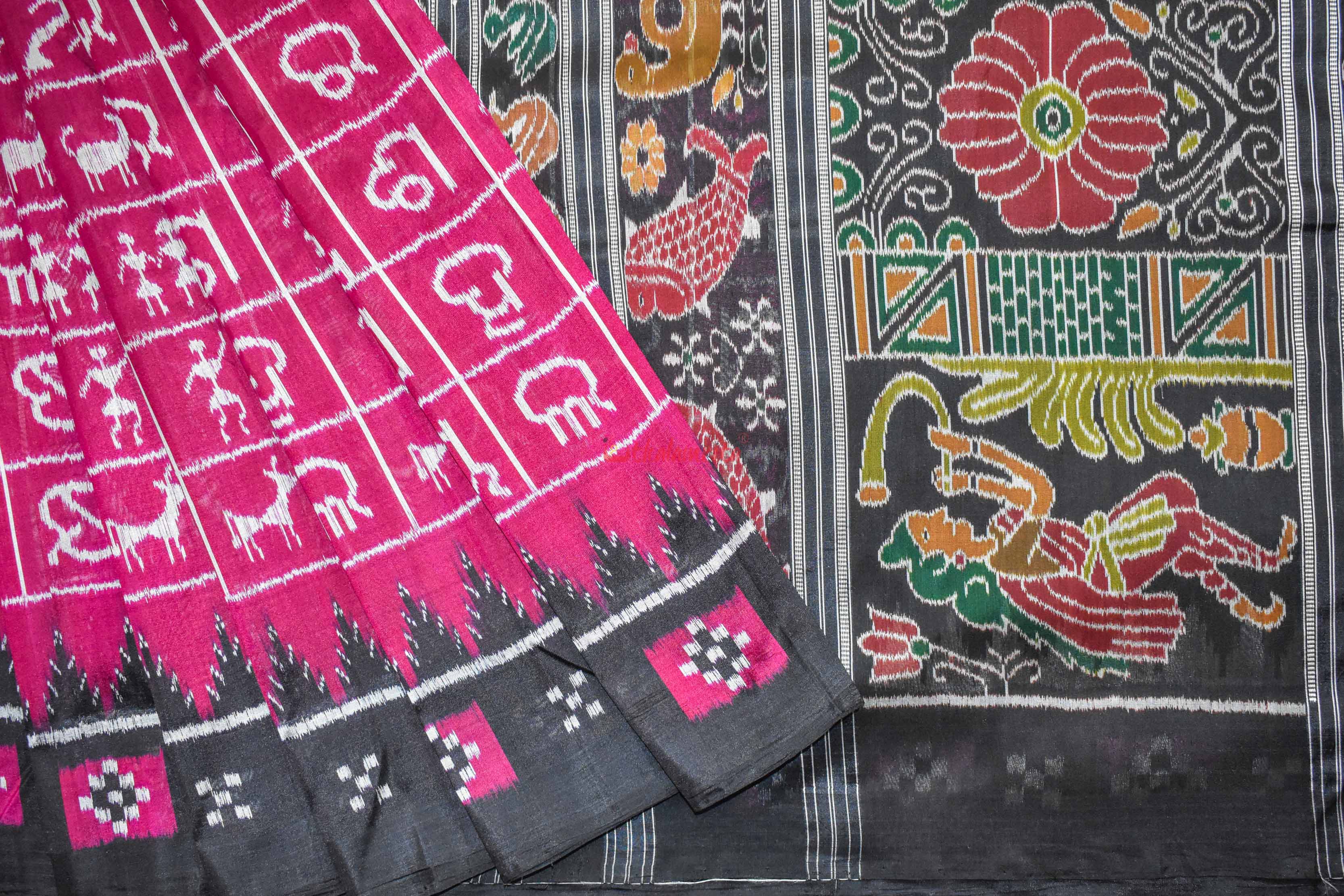 Magenta Odia Alphabets Khandua Silk Saree