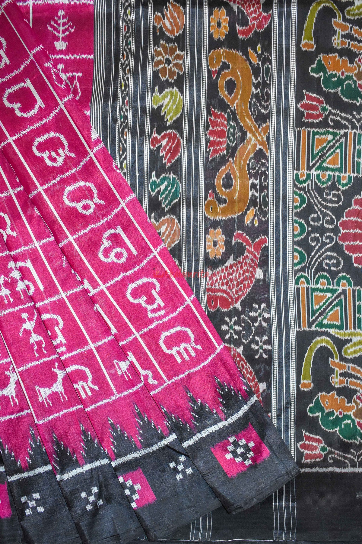 Magenta Odia Alphabets Khandua Silk Saree