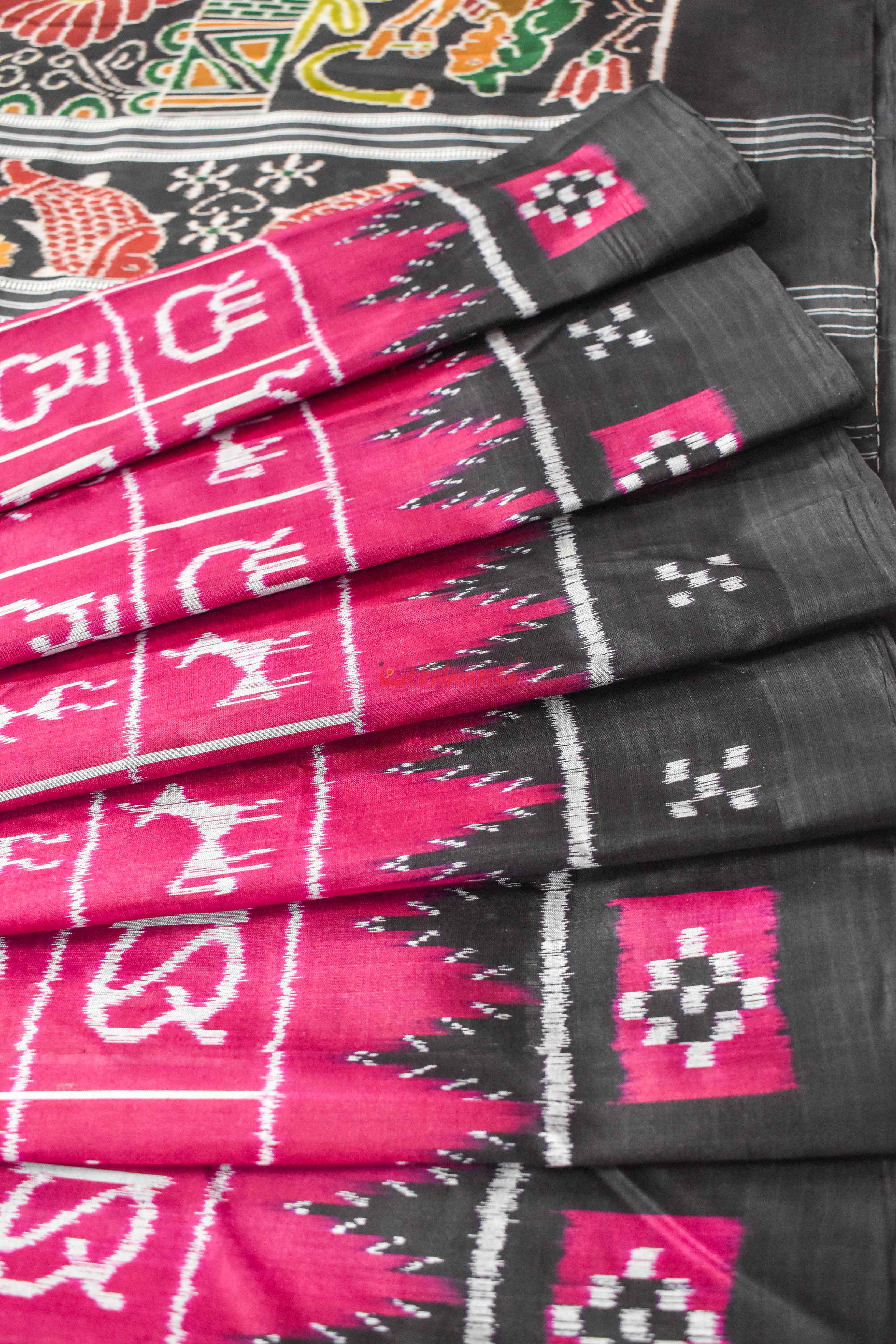 Magenta Odia Alphabets Khandua Silk Saree