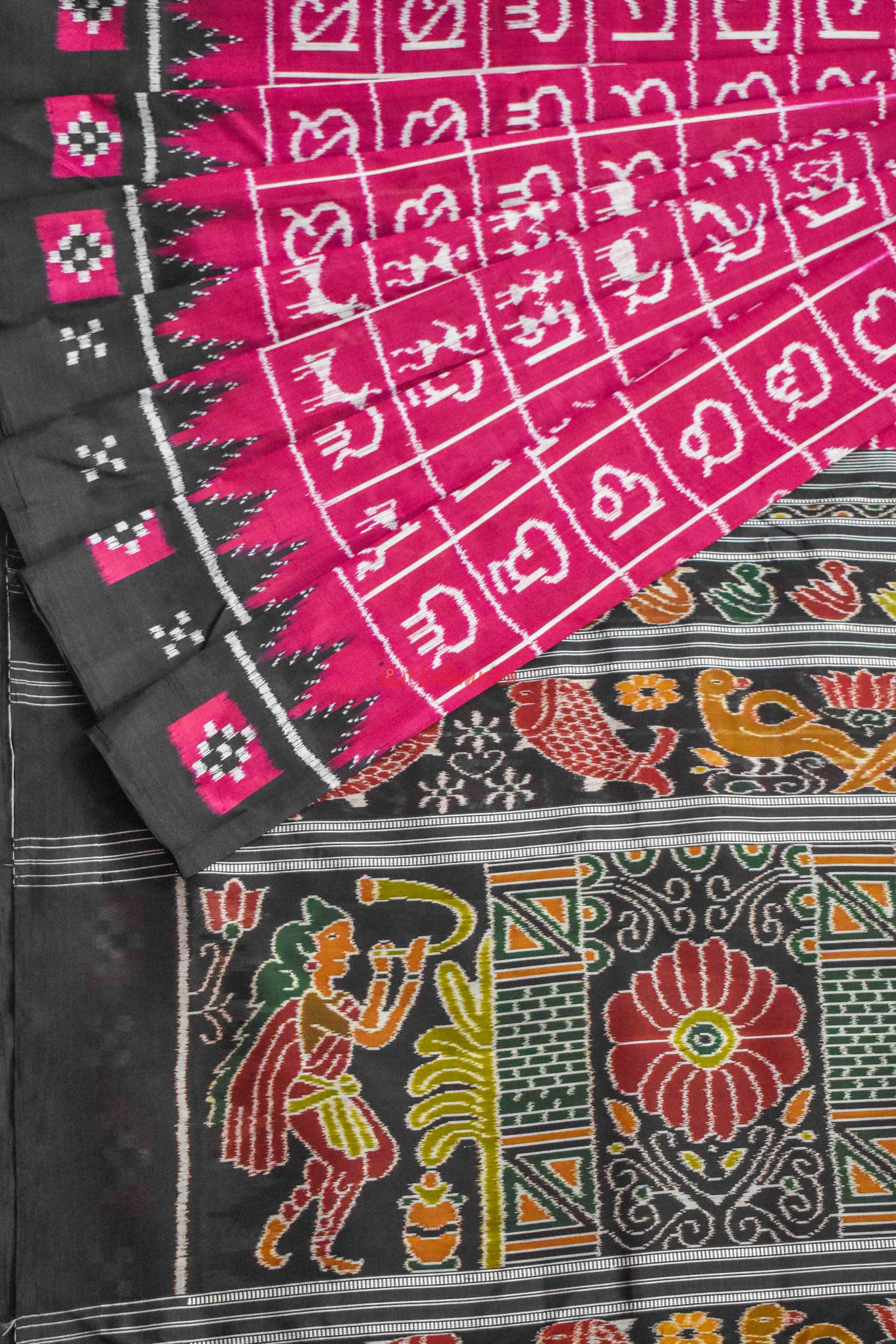 Magenta Odia Alphabets Khandua Silk Saree