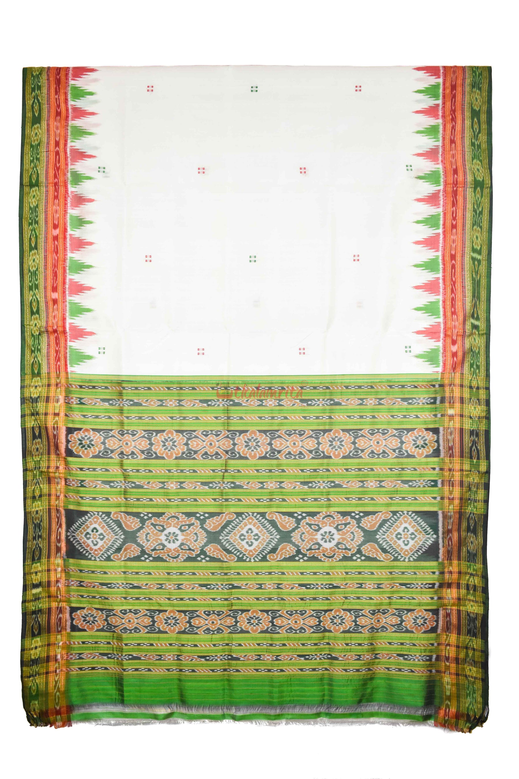 Green Red Temples Khandua Silk Saree