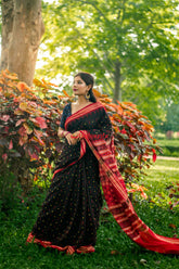 Black Red Hazar Buti Cotton Saree