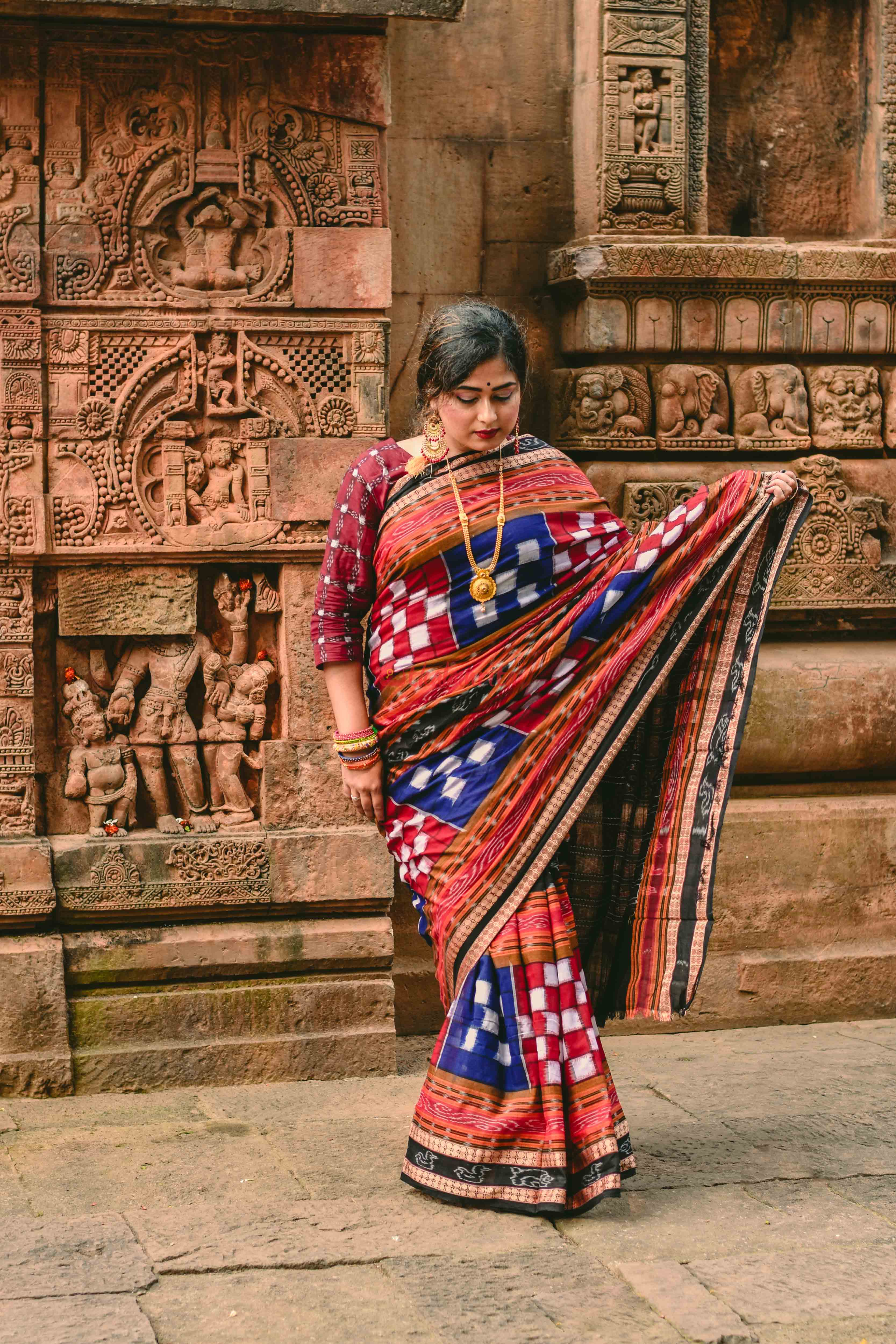 Blue Red Bichitrapuri Saree