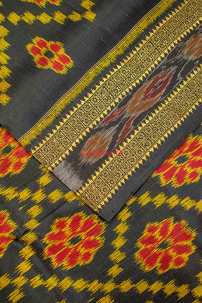 Black Red Flowers Khandua Silk Saree