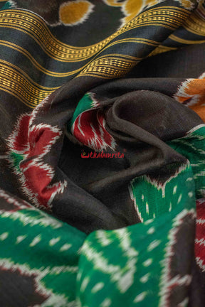 Black Red Flowers Khandua Silk Saree
