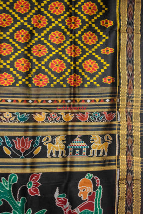 Black Red Flowers Khandua Silk Saree