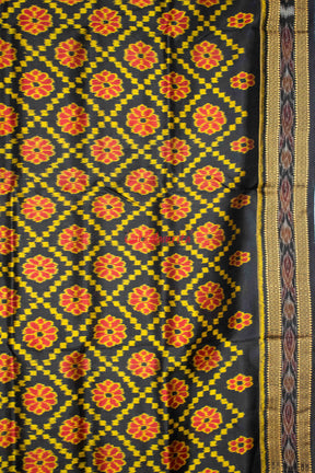 Black Red Flowers Khandua Silk Saree