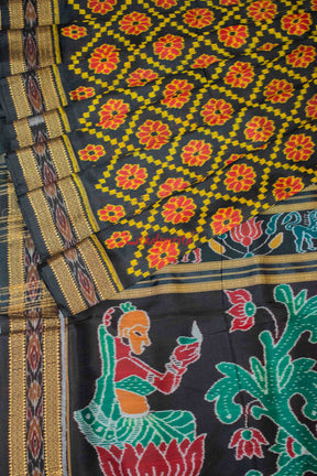 Black Red Flowers Khandua Silk Saree