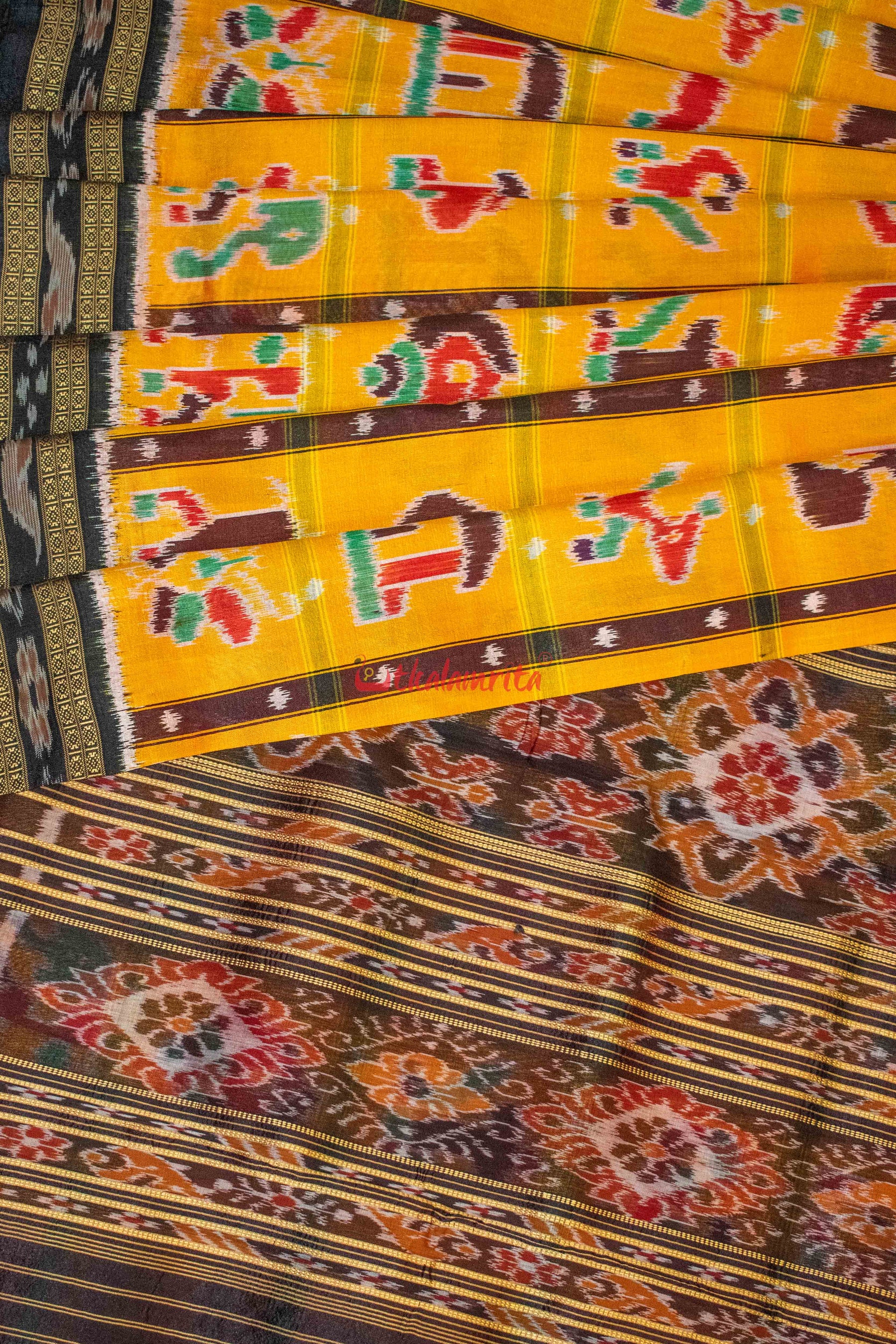 Golden Nabakothi Khandua Silk Saree