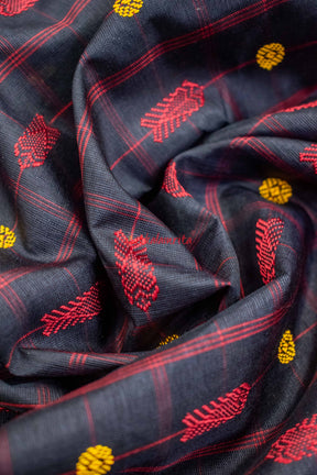 Black Red Hazar Buti Silk Saree