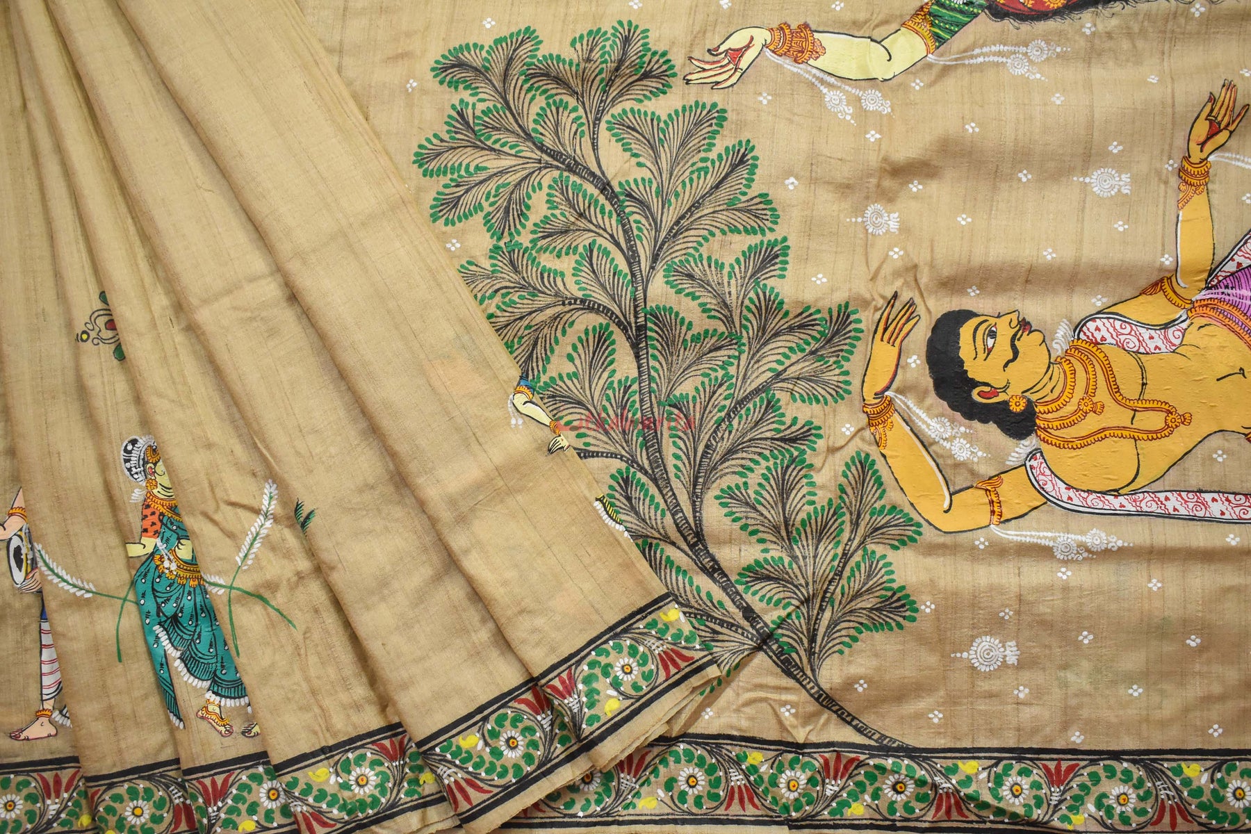 Durga Sumbha Nisumbha Tussar Pattachitra