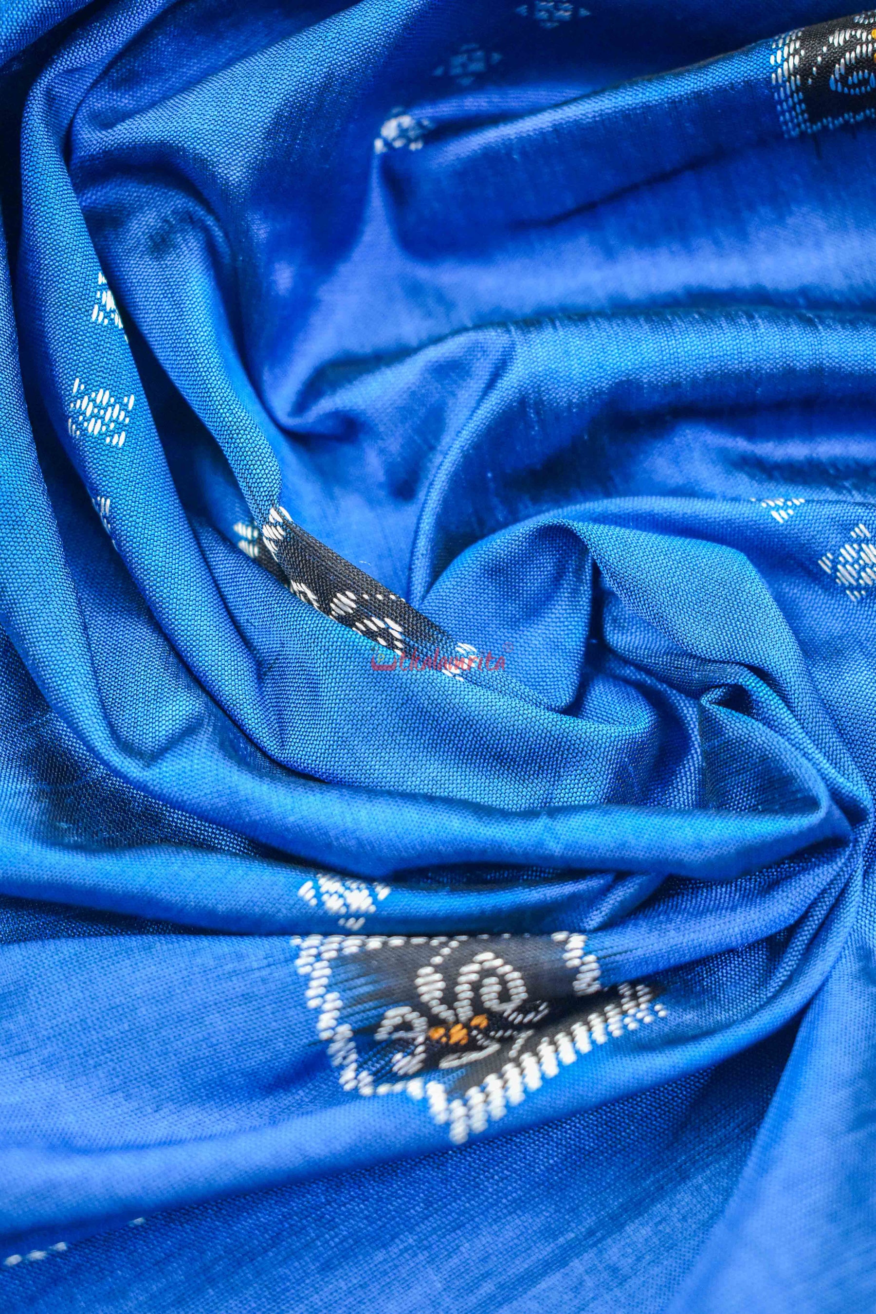 Blue Box Flower Bomkai Silk Saree
