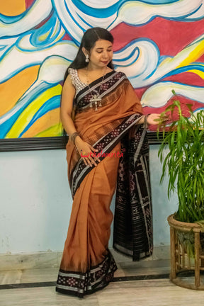 Brown Pasapali Border Khandua Cotton Saree