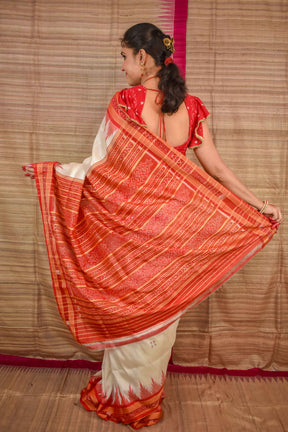 White Red Gurubar Khandua Silk