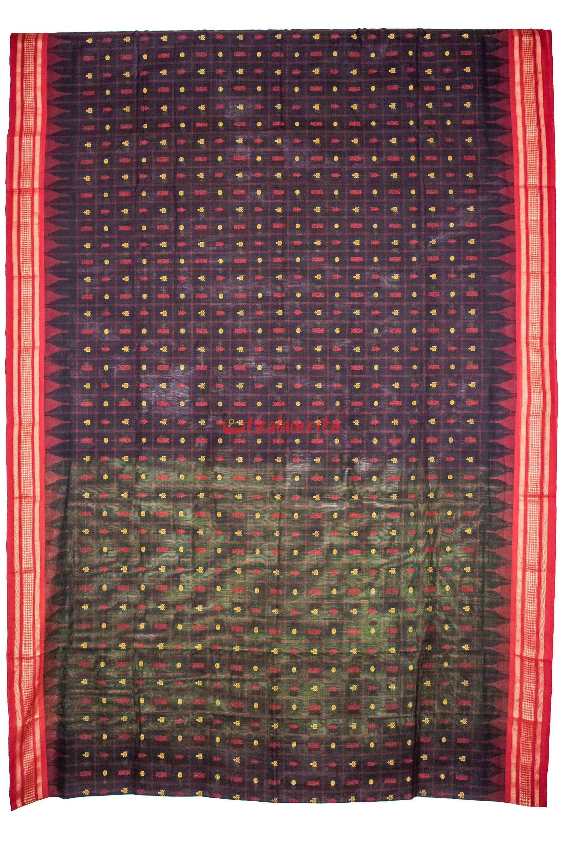 Black Red Hazar Buti Cotton Saree