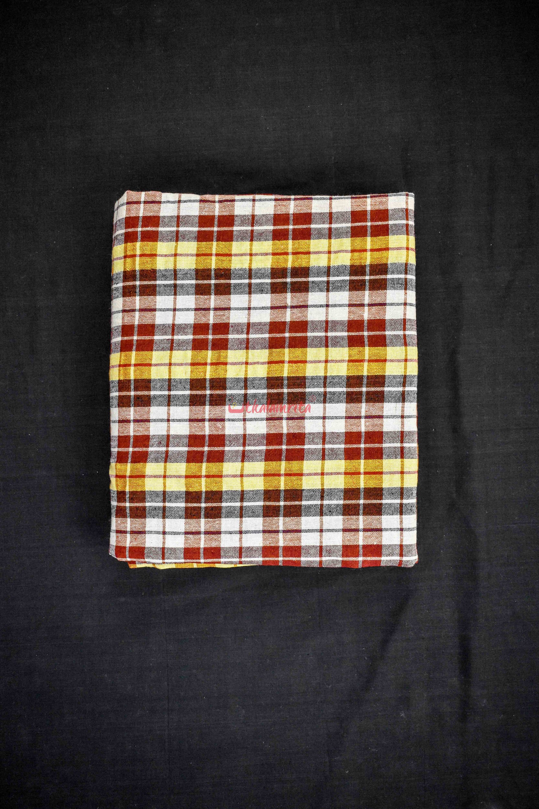 Yellow Maroon Red Checks Kotpad (Fabric)