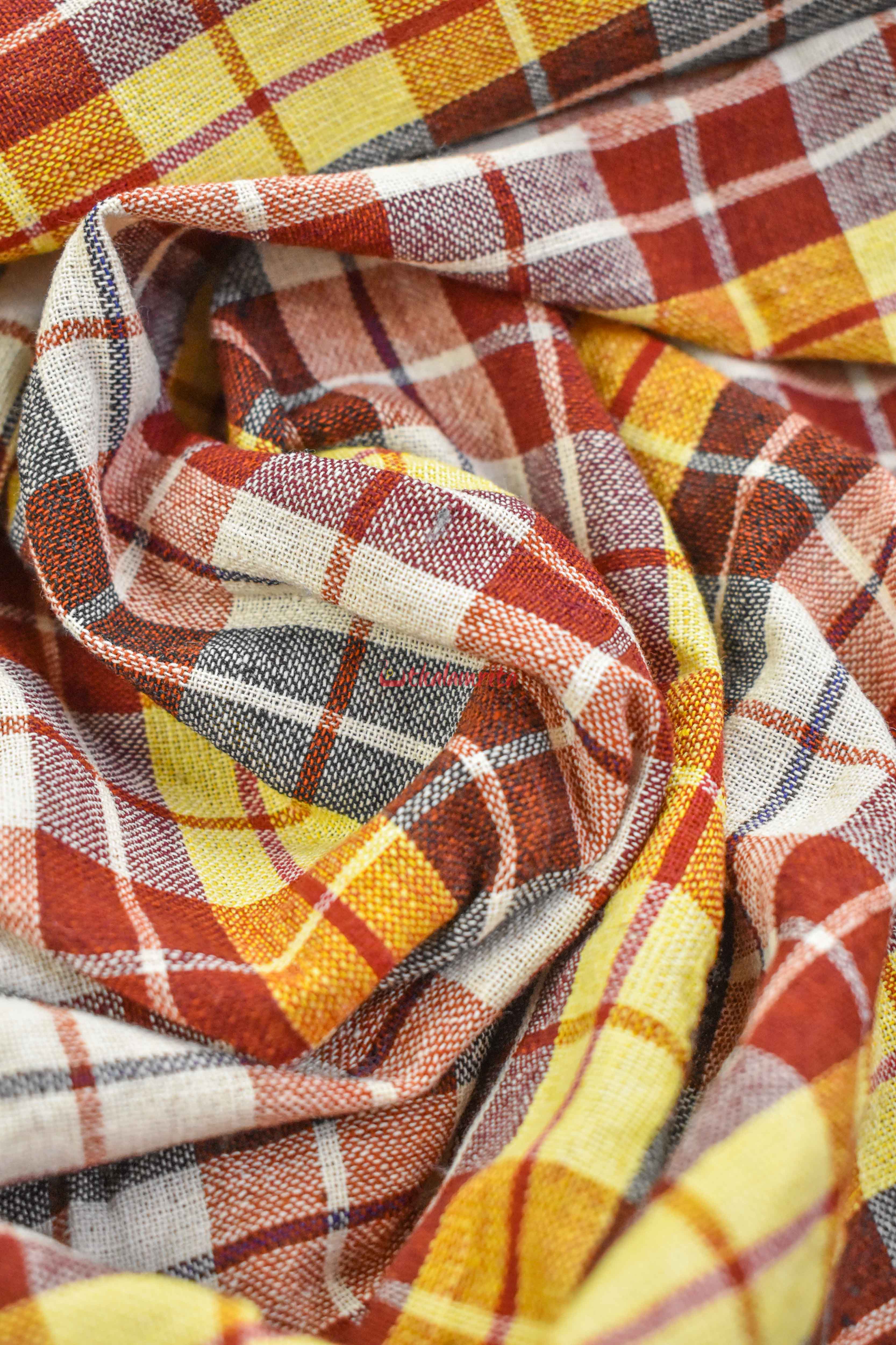 Yellow Maroon Red Checks Kotpad (Fabric)