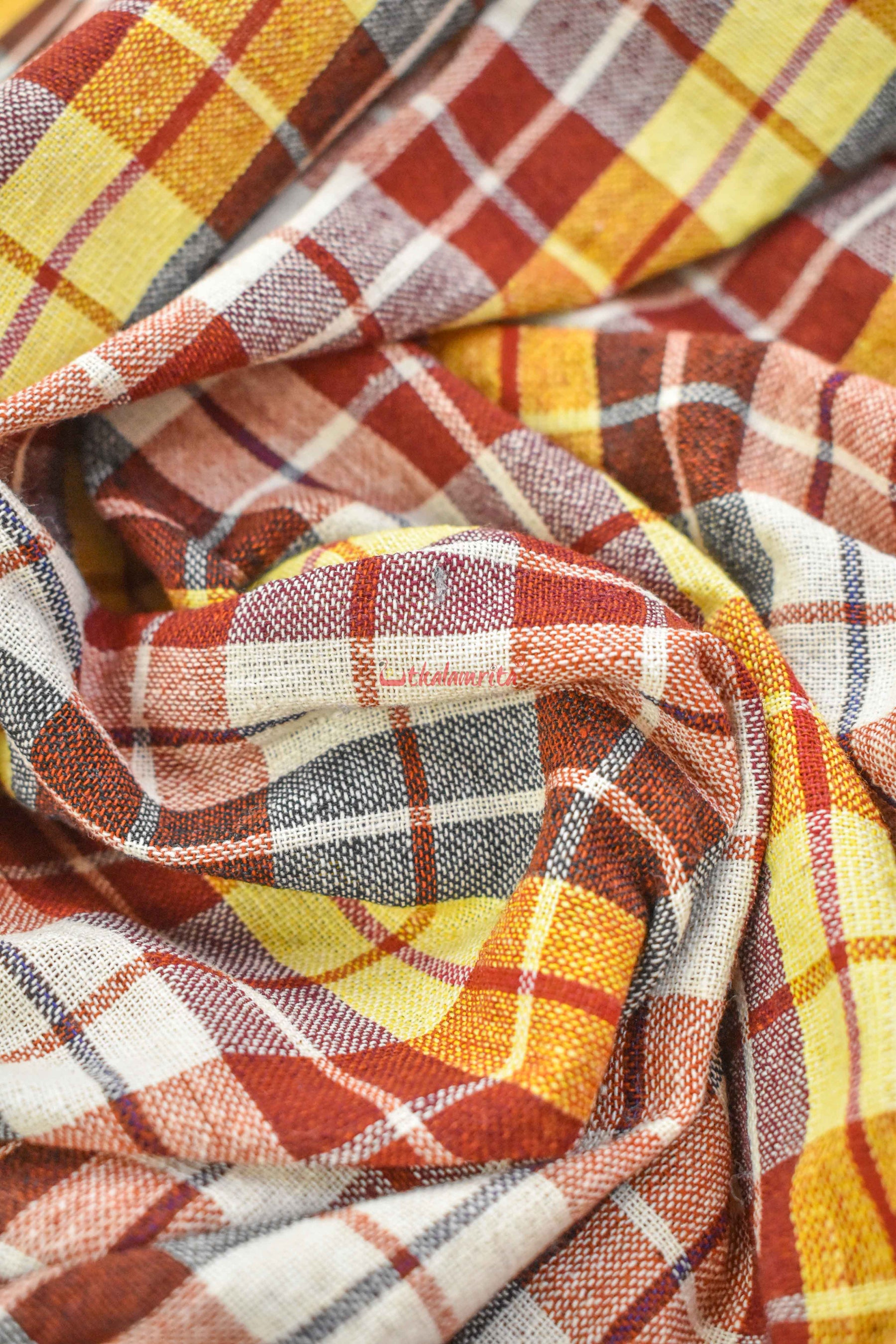 Yellow Maroon Red Checks Kotpad (Fabric)