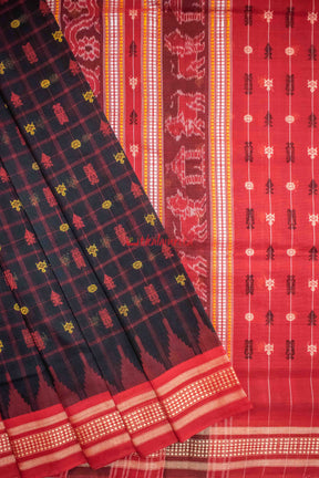 Black Red Hazar Buti Cotton Saree