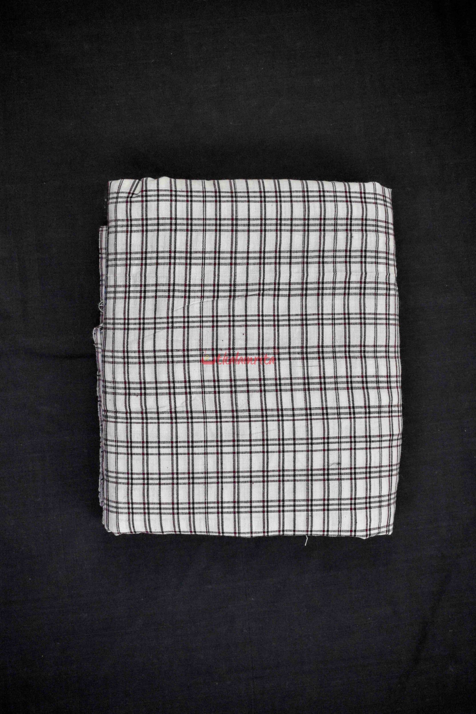 White Black Maroon Checks Kotpad (Fabric)