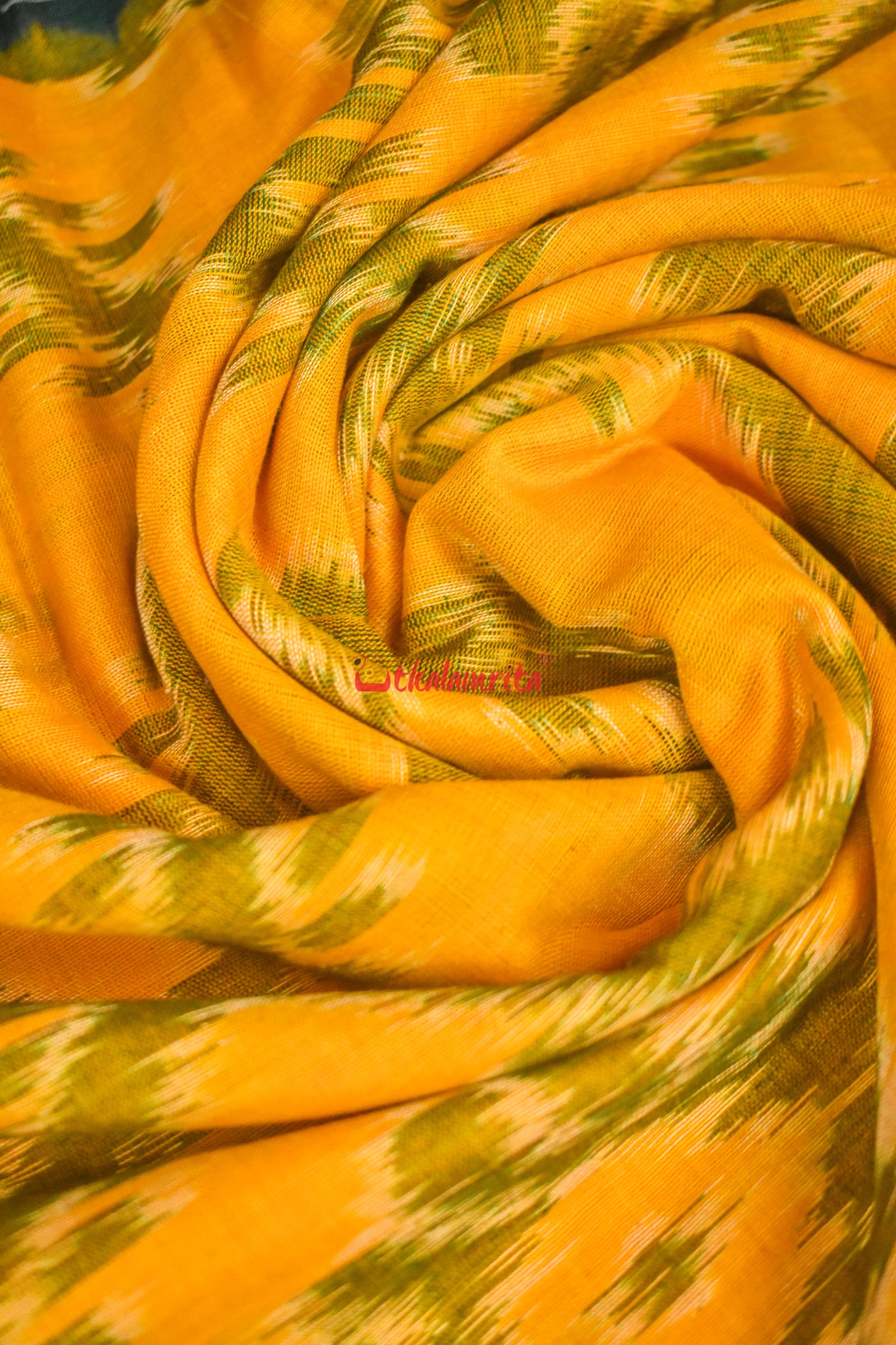 Bada Phula Yellow Green Khandua Cotton Saree