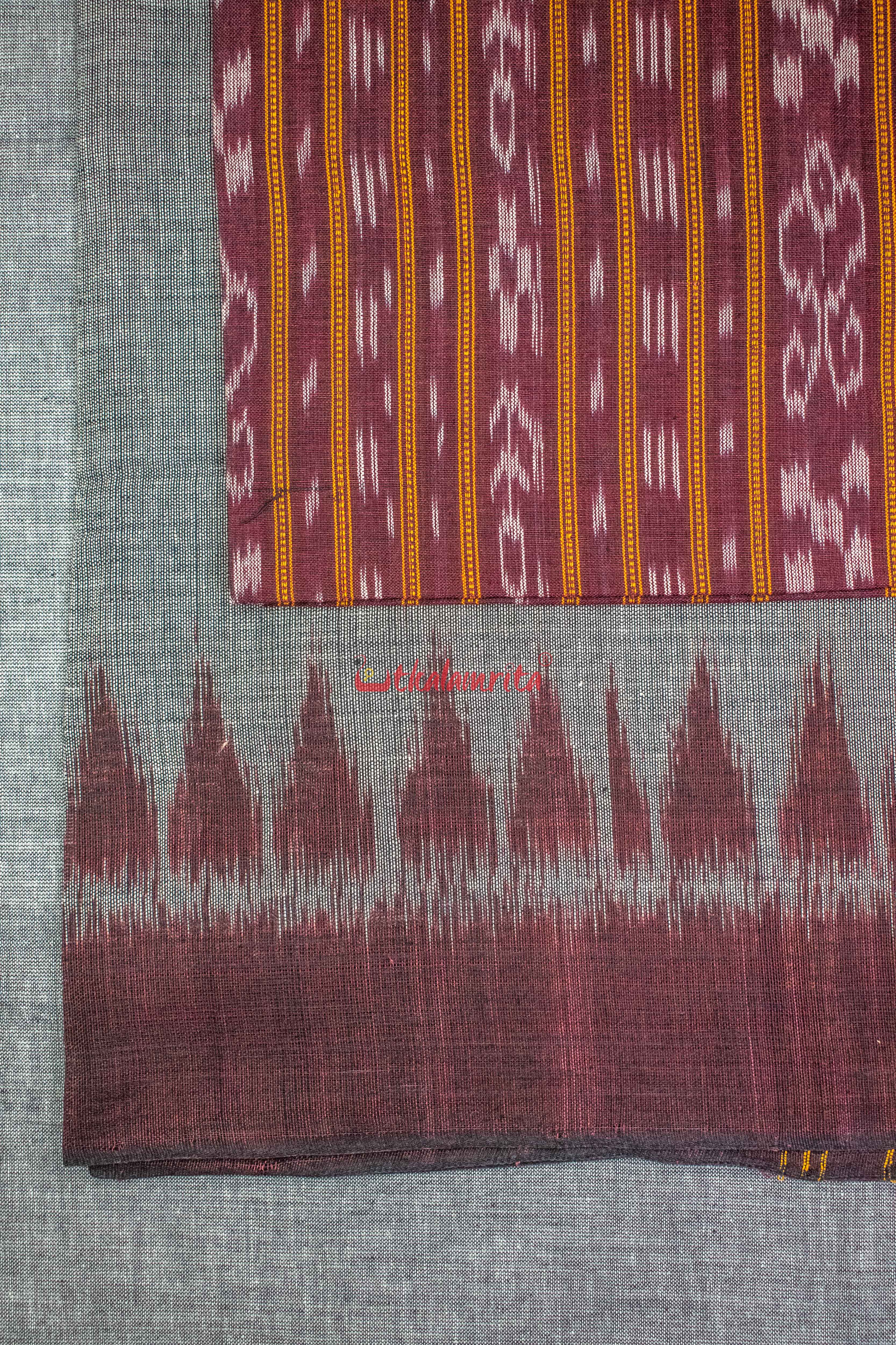 Maroon Grey Ikat Dress Set