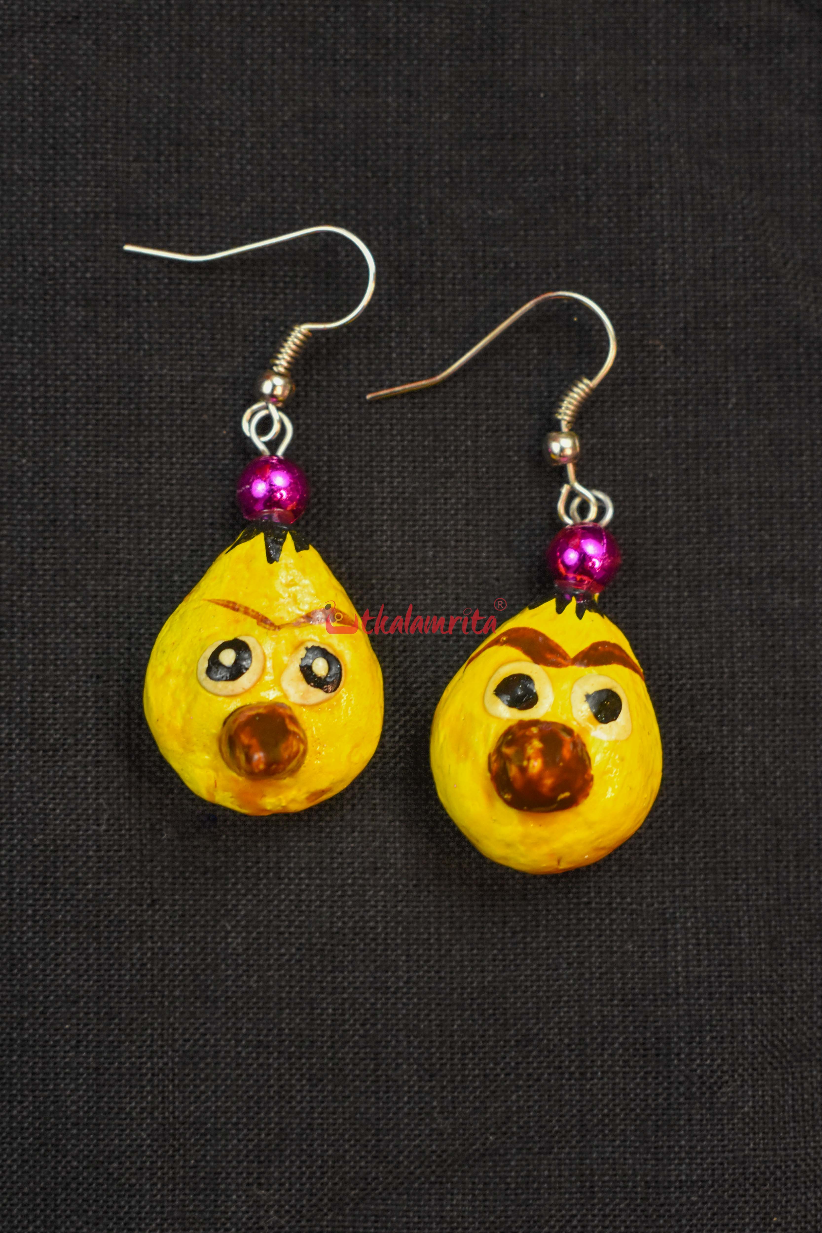 Yellow Angry Bird Oval Earrings