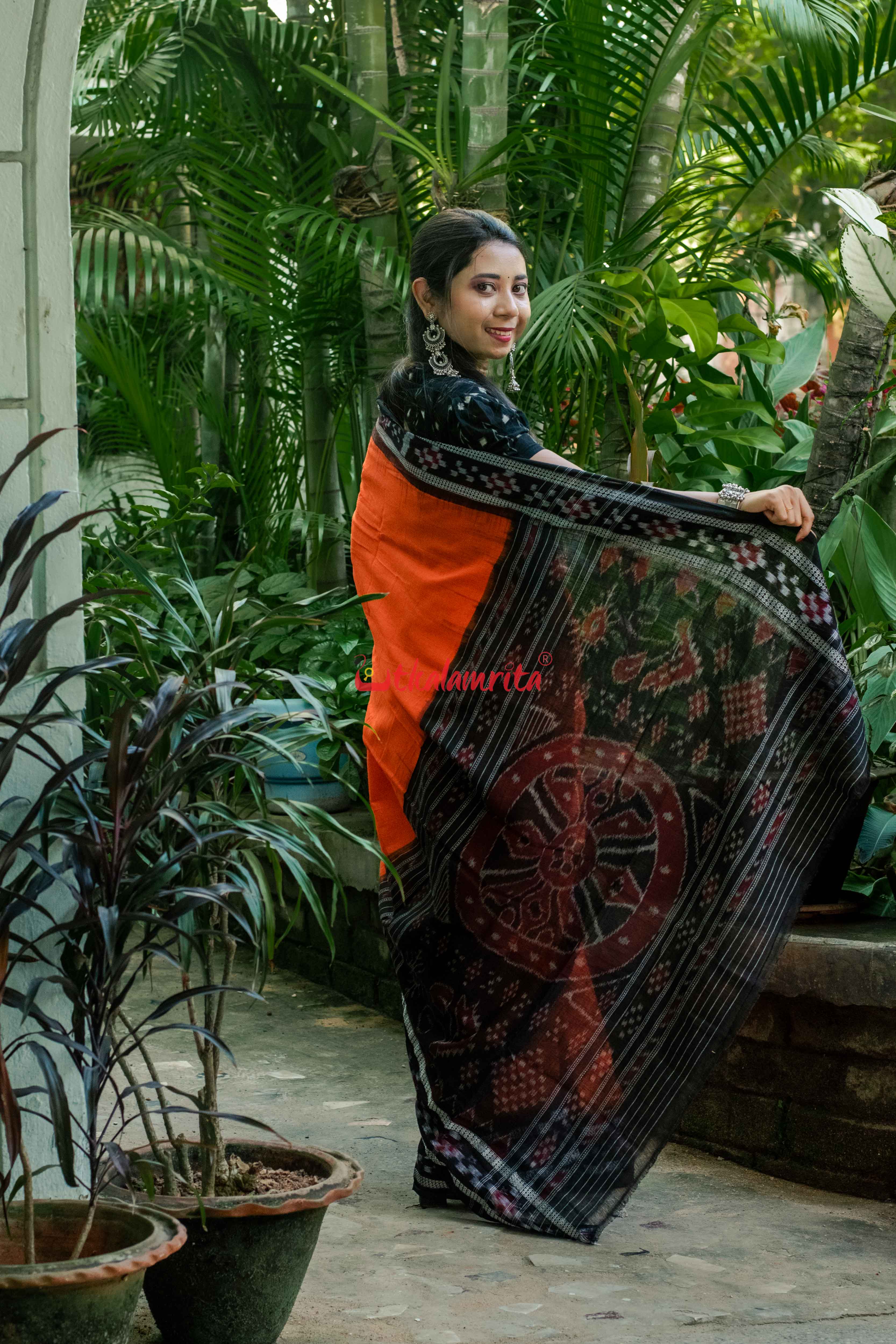 Orange Rekha Buti Khandua Cotton Saree