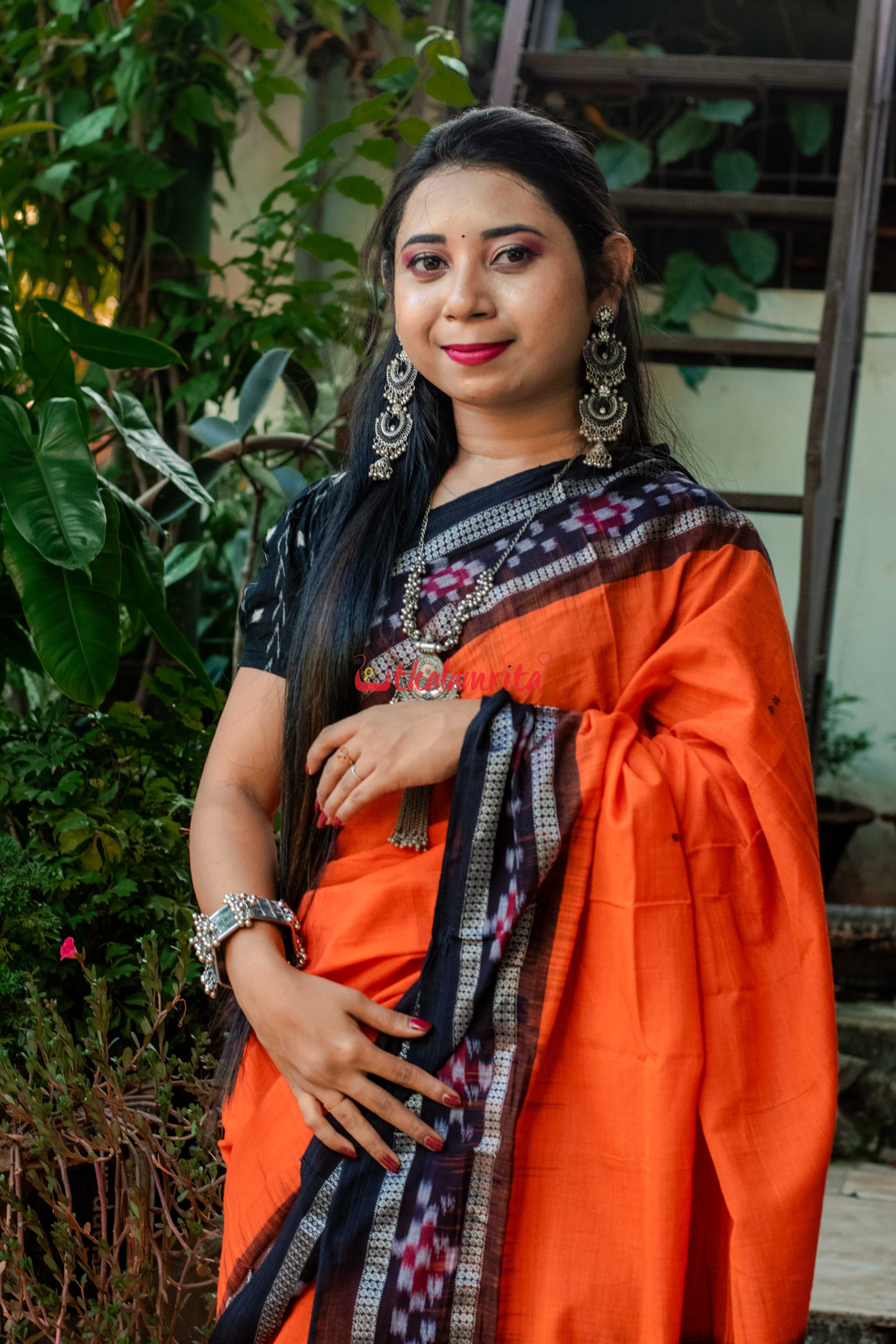 Orange Rekha Buti Khandua Cotton Saree