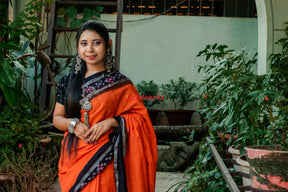 Orange Rekha Buti Khandua Cotton Saree