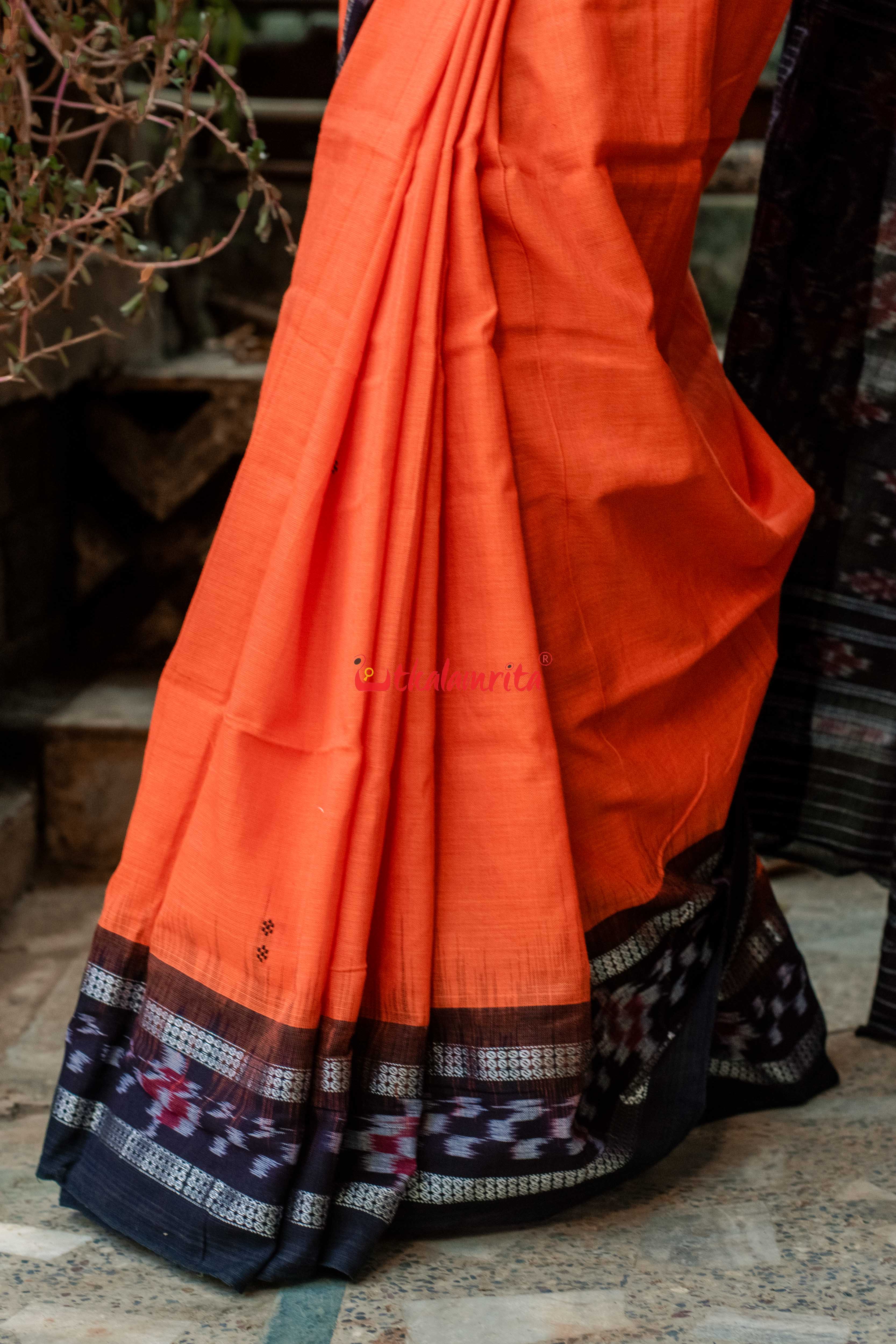 Orange Rekha Buti Khandua Cotton Saree