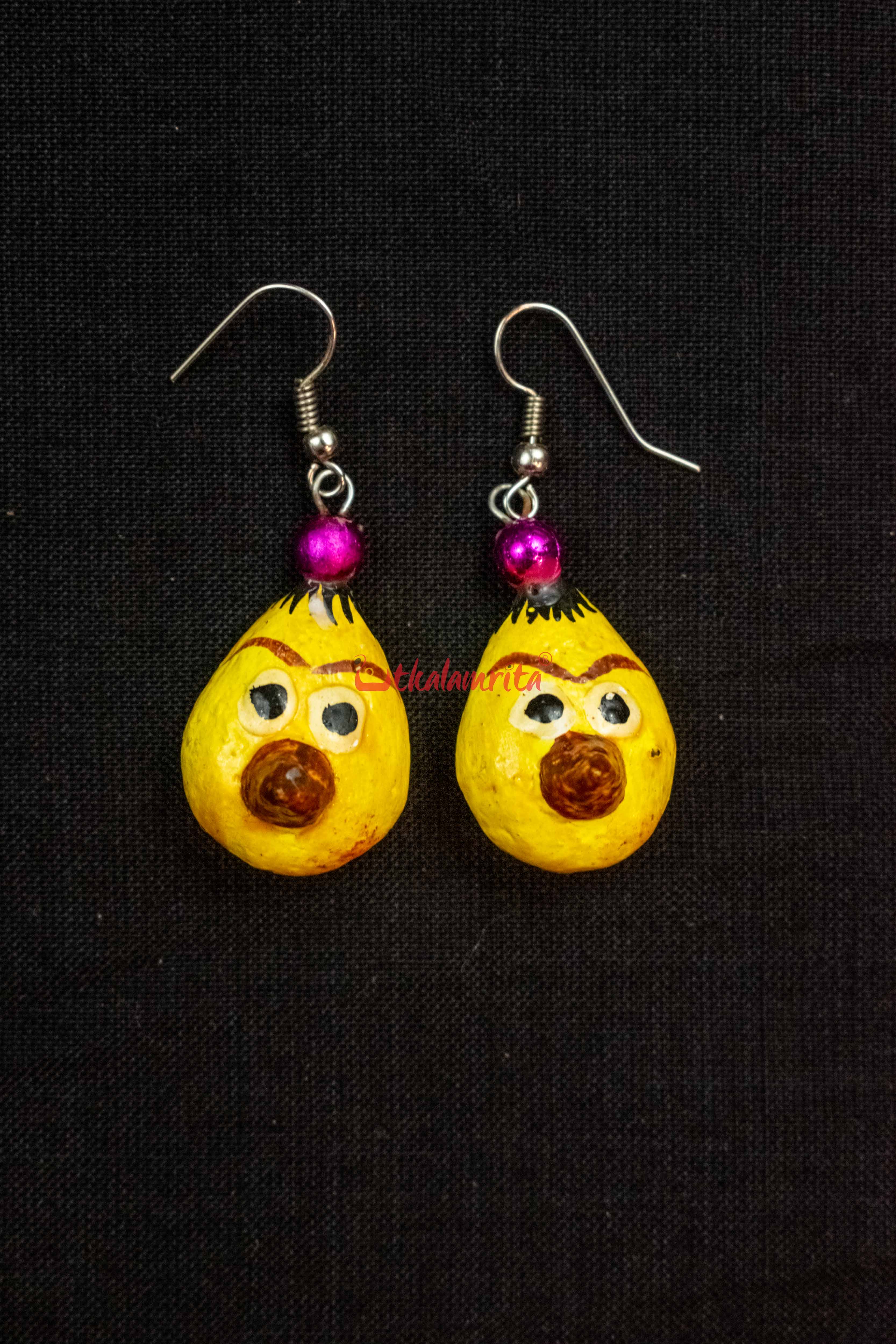 Yellow Angry Bird Oval Earrings