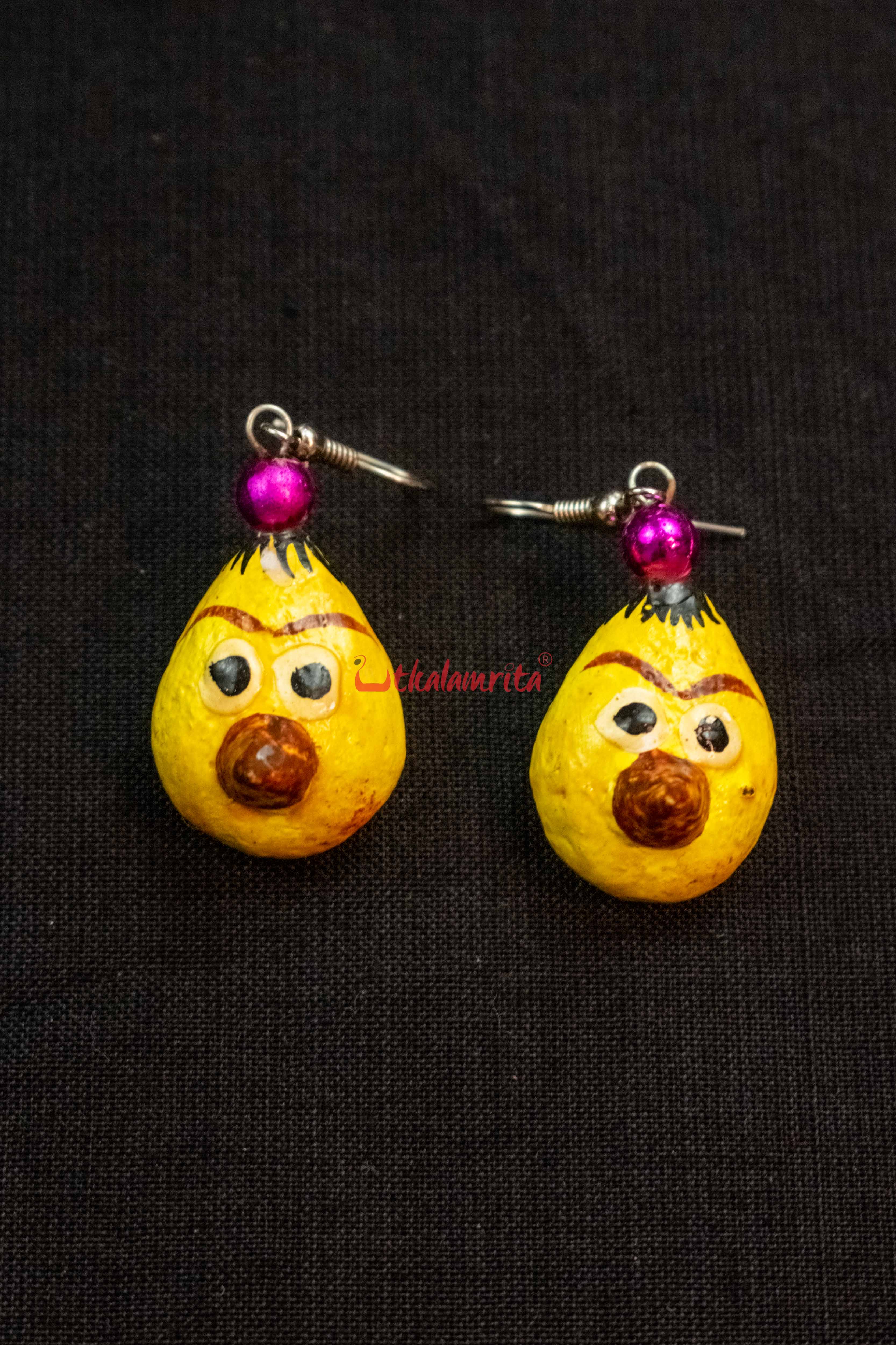 Yellow Angry Bird Oval Earrings