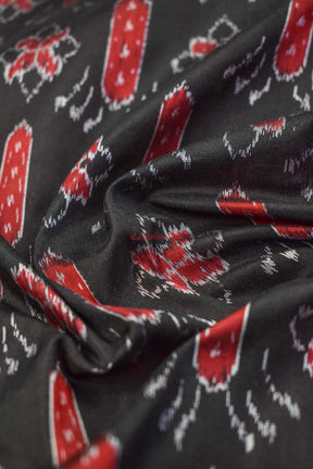 Black Red Flowers Sambalpuri Silk Dress Set
