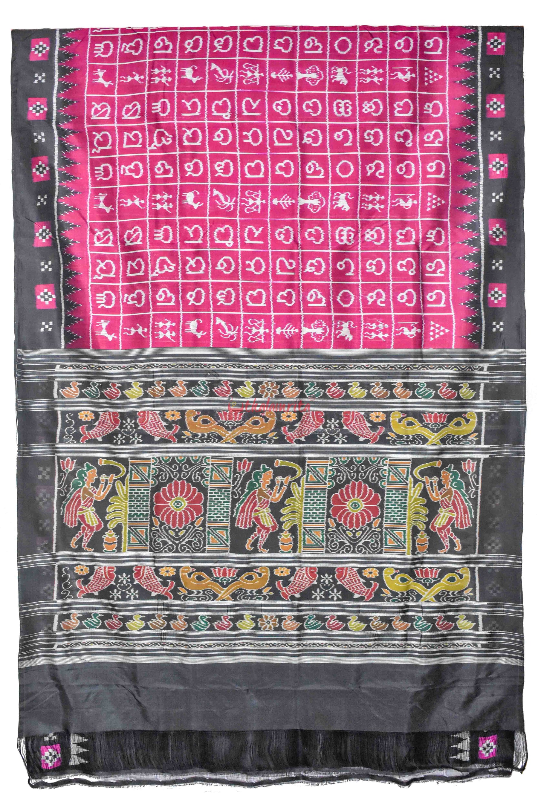 Magenta Odia Alphabets Khandua Silk Saree