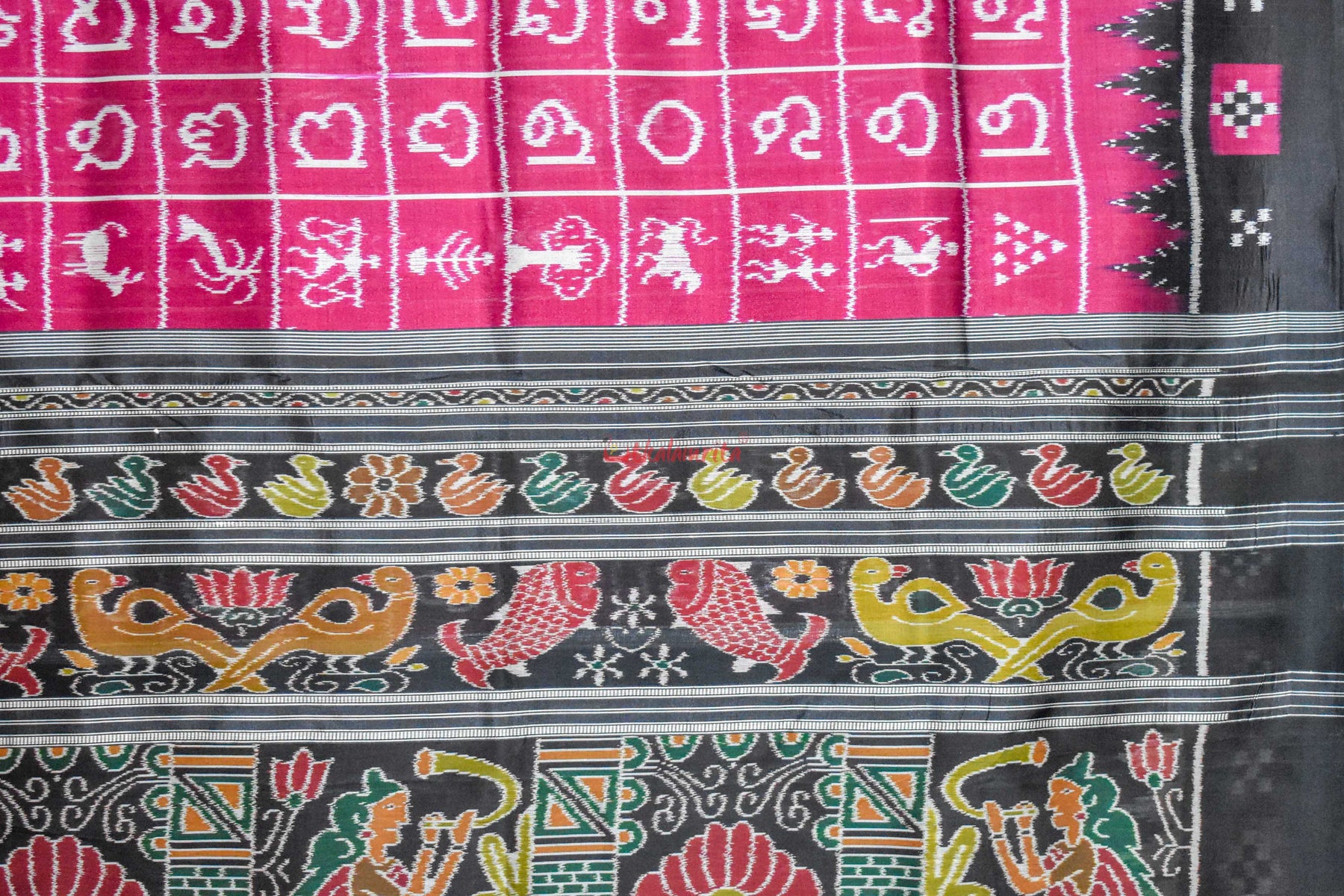 Magenta Odia Alphabets Khandua Silk Saree