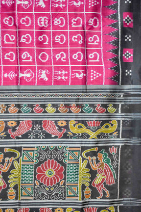 Magenta Odia Alphabets Khandua Silk Saree