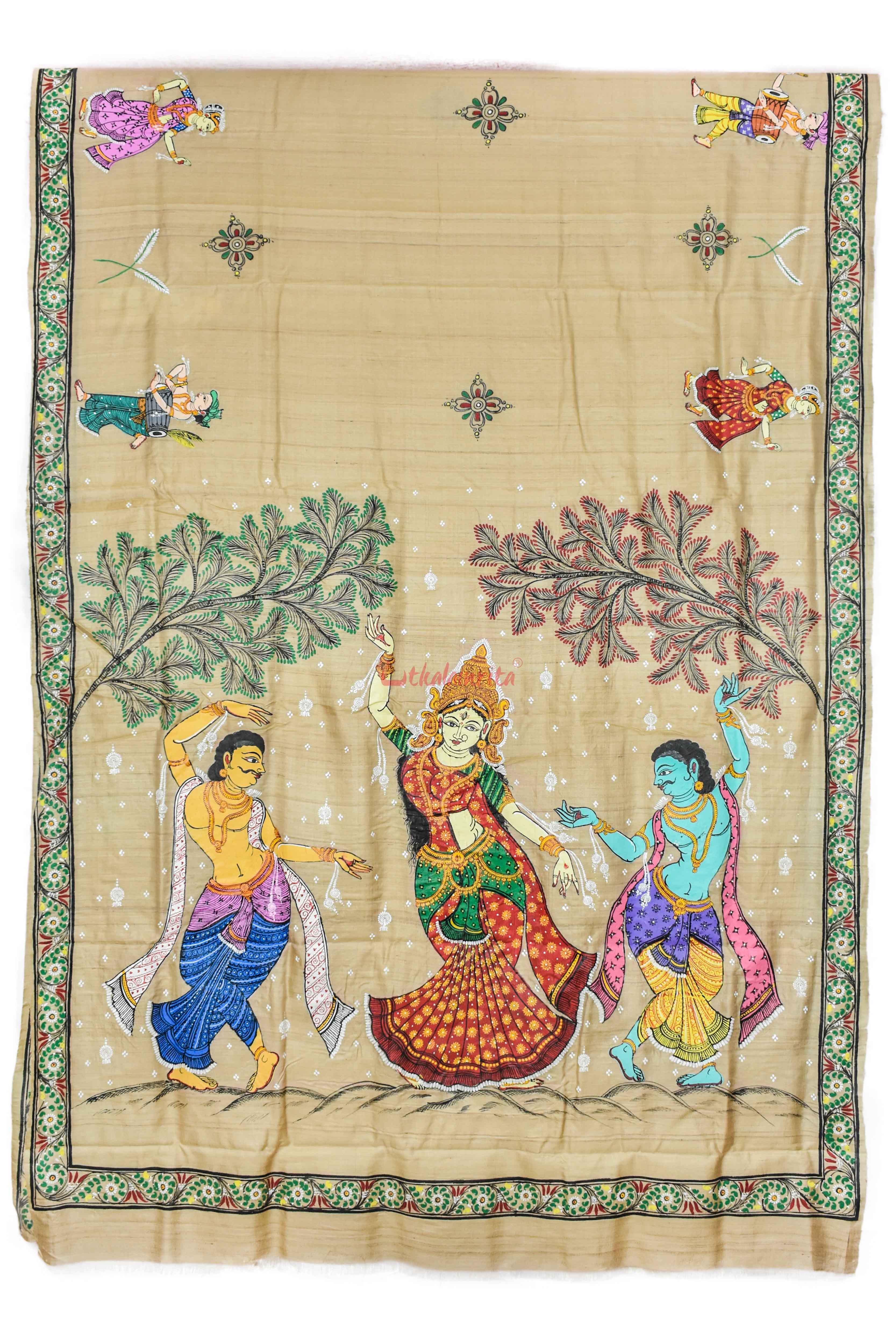 Durga Sumbha Nisumbha Tussar Pattachitra