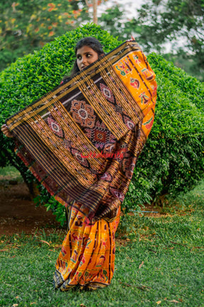 Golden Nabakothi Khandua Silk Saree