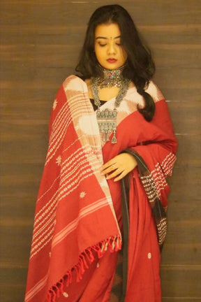 Glazing Fiery Red Kotpad Saree