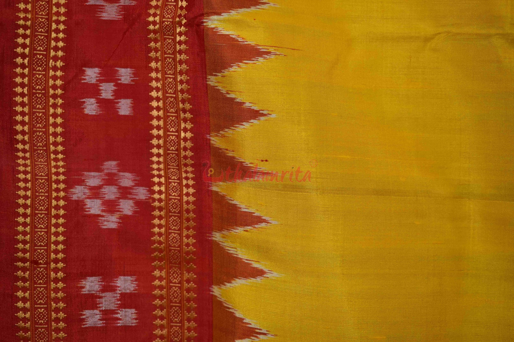 Border Pasapali Yellow Red Khandua Silk Saree