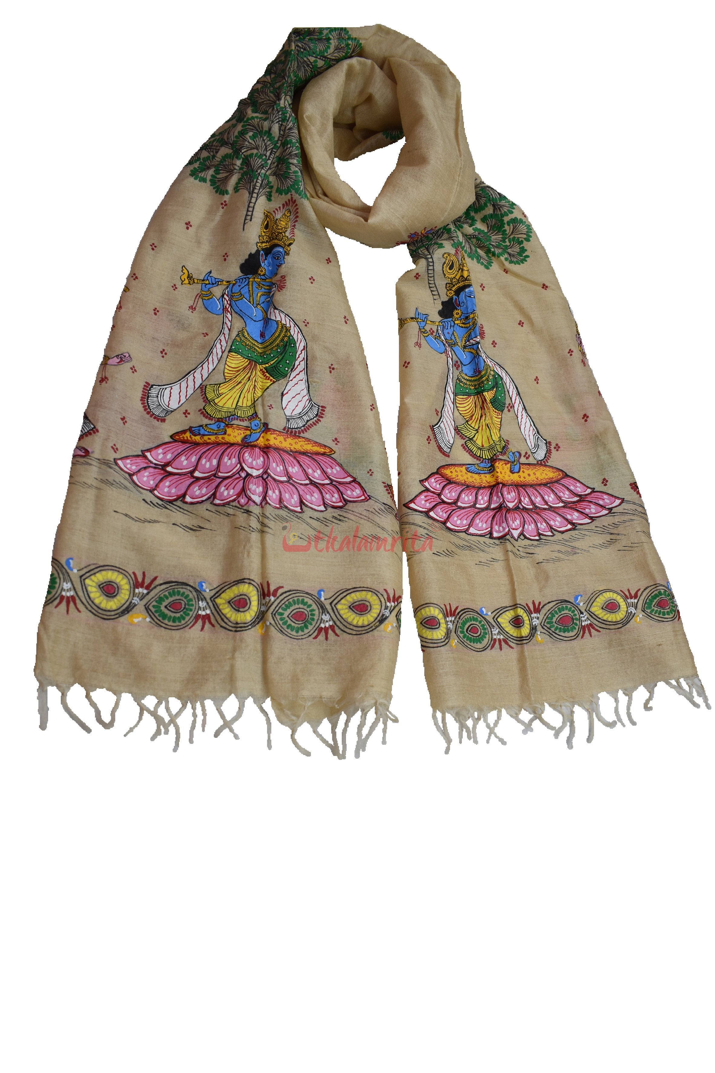 Krishna & Sakhis Pattachitra Dupatta