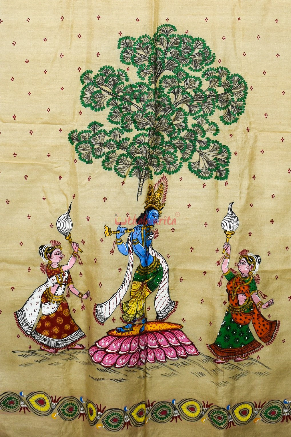 Krishna & Sakhis Pattachitra Dupatta
