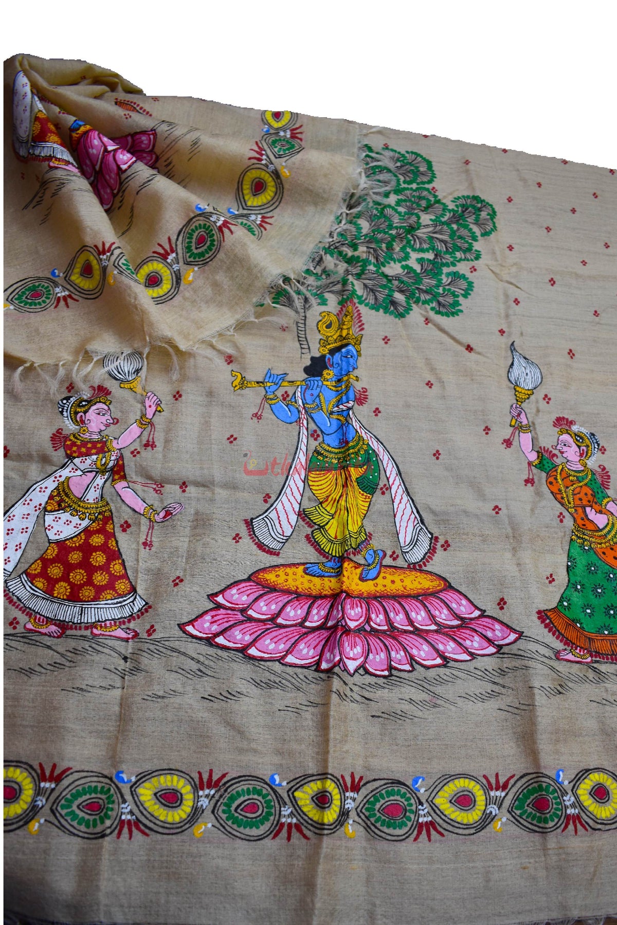 Krishna & Sakhis Pattachitra Dupatta