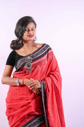 Red Black Jharana Saree