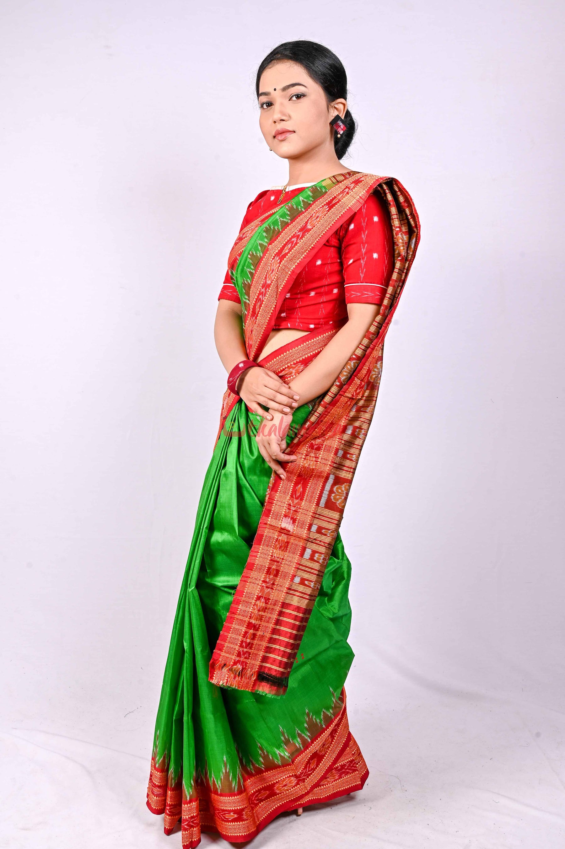 Green Red Khandua Silk
