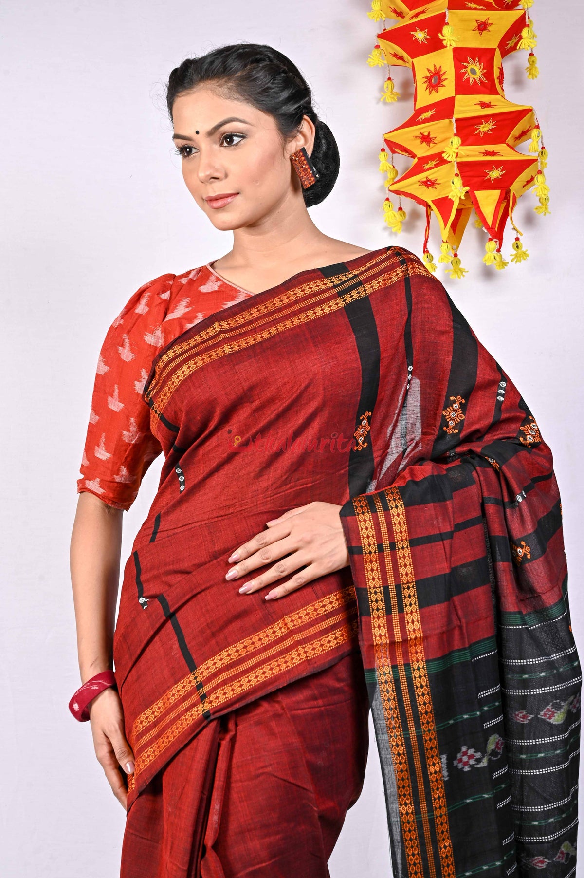 Maroon Phula Ghagara Saree