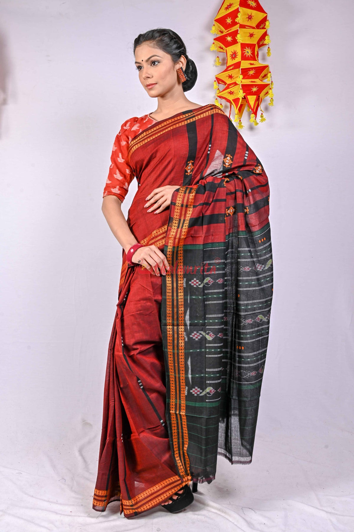 Maroon Phula Ghagara Saree